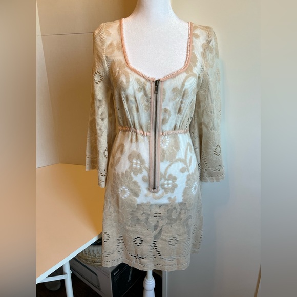 Free People Lace Zip Cream/Pink Coverup, Size XS - Picture 1 of 8